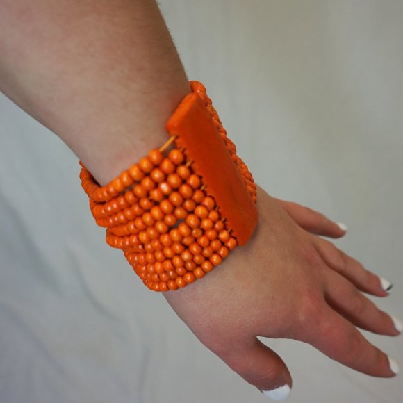 Orange Beeded Bangle - Picture 2 of 5